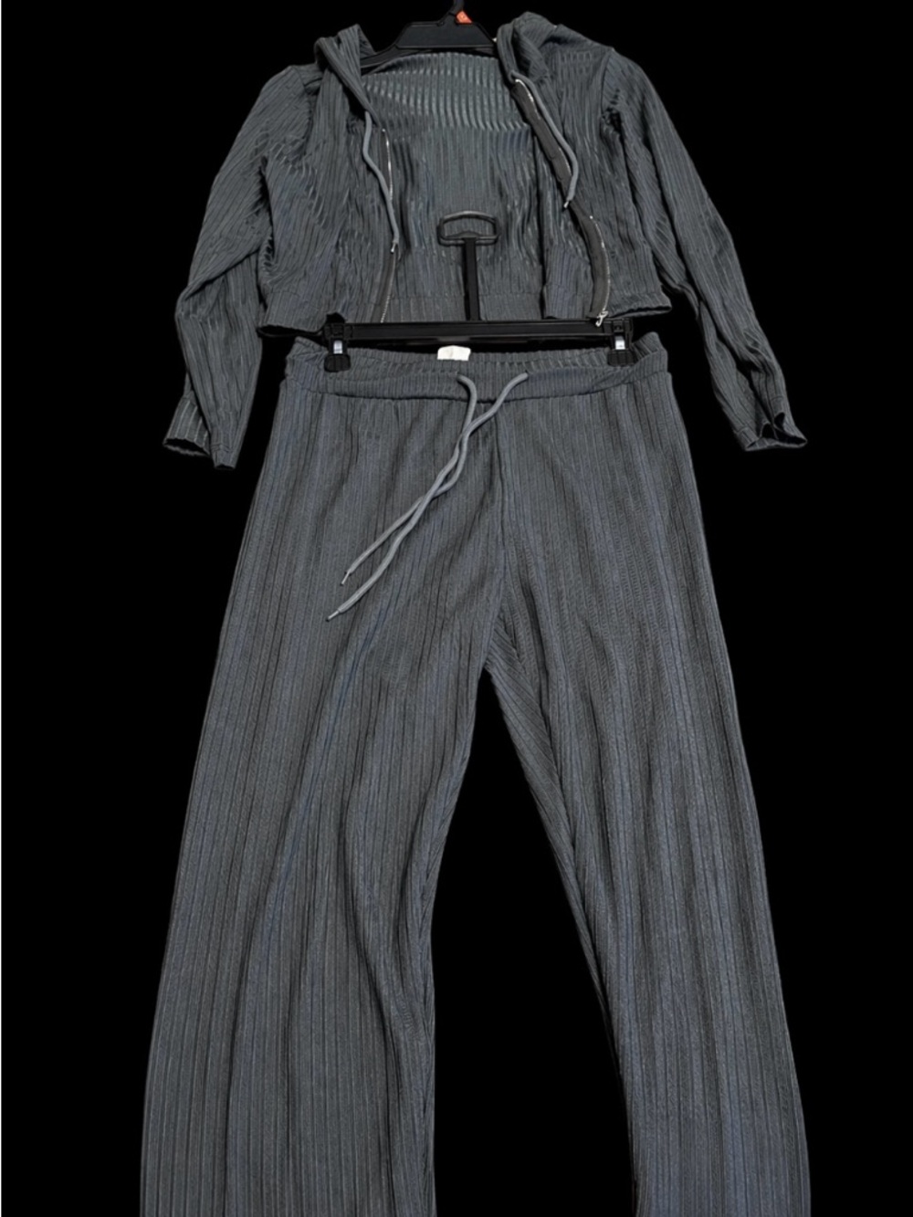 Fashion Nova Charcoal Ribbed Wide Leg Lounge Set